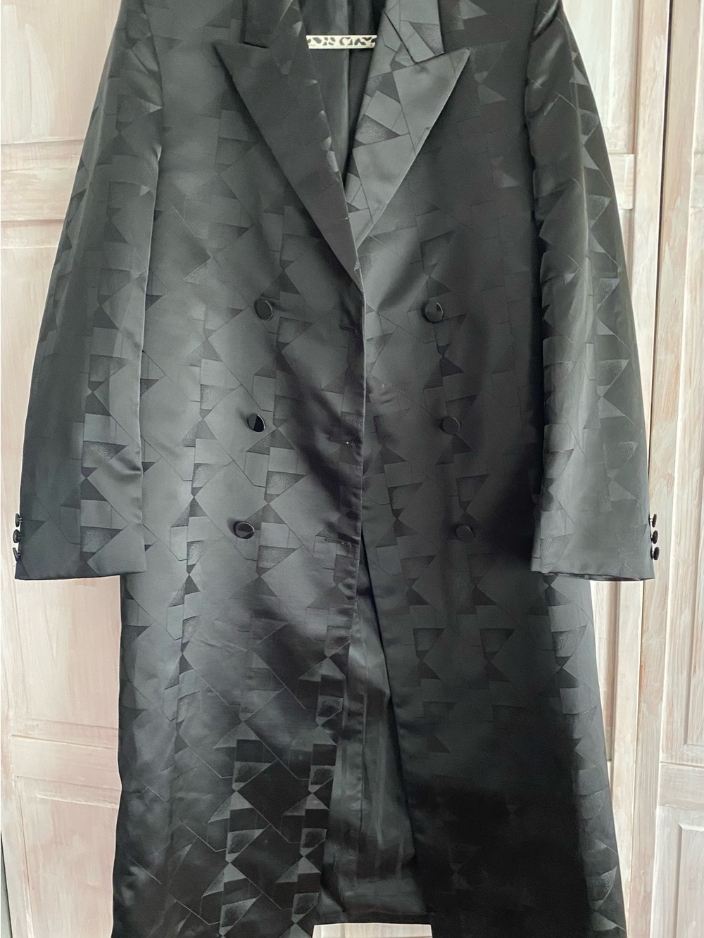 Black Textured Double-Breasted Long Blazer Coat made in Hungary